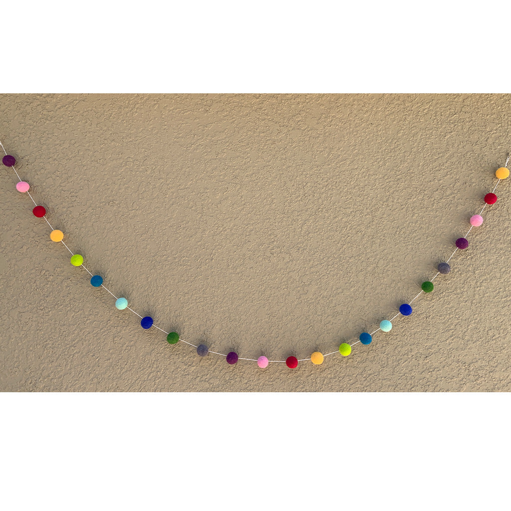 Wool Pom Pom Garland, Pink/Yellow/Orange Mix - Midori Retail